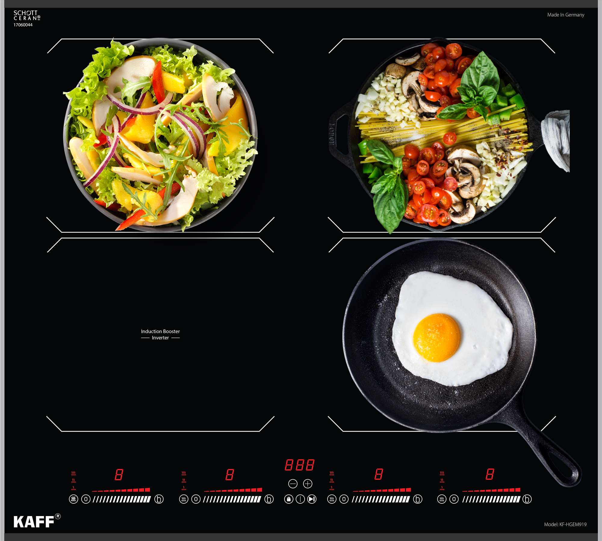 Bếp từ Kaff KF-HGEM919 trang bị nhiều tiện ích hữu dụng giúp việc nấu ăn trở lên nhanh chóng và dễ dàng hơn.