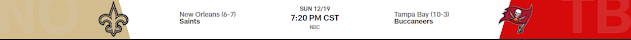 2021 NFL season week 15 New Orleans Saints vs Tampa Bay Buccaneers