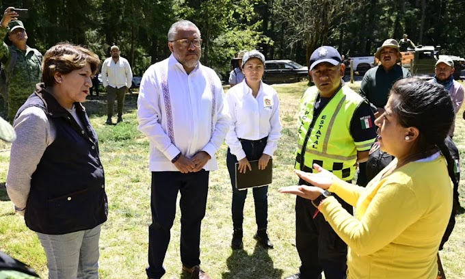 Gobernadora del Edoméx, Delfina Gómez Álvarez supervisa el combate a incendios forestales en Jilotzingo y Ocuilan