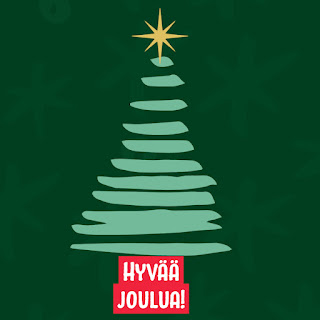 Yksinkertainen piirretty joulukuusi, missä on latvatähti ja kuvassa teksti: Hyvää joulua!