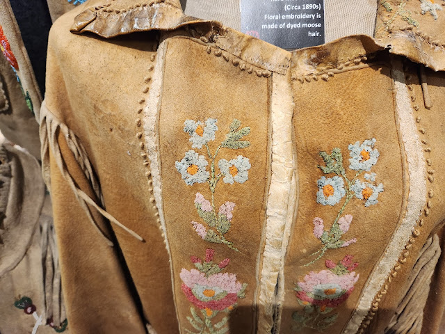 Hide coat embroidered with dyed moose hair