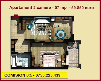 Apartament 2 camere 57 mp