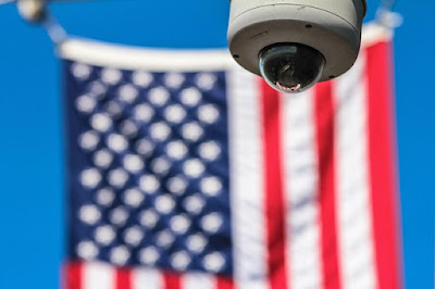 Solar CCTV with the US flag on its background