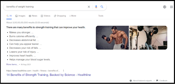 Featured snippet example on SERP