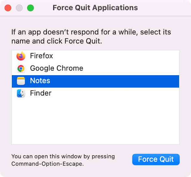 فرض إنهاء تطبيق Notes على نظام Mac