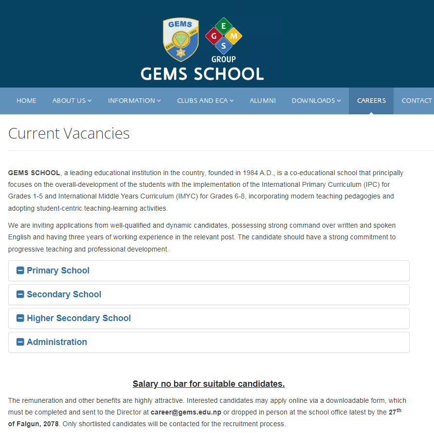 GEMS School Vacancy for Various Post