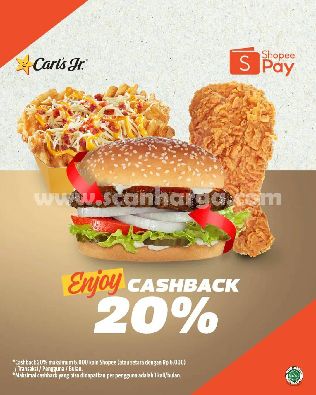 Promo CARLS Jr Shopeepay – Cashback 20% atau 6.000 koin Shopee