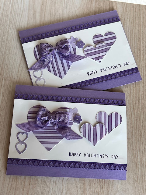 Valentine Cards with Gorgeous Grape Striped hearts and heart accents in Highland Heather using products from Stampin' Up!