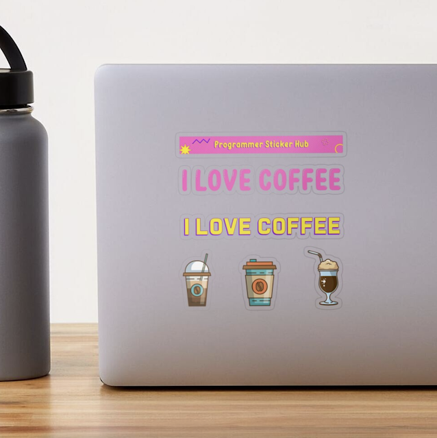 I Love coffee - Programmer sticker pack - Coffee cup - 5 sticker pack