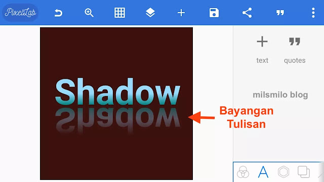 Cara membuat efek bayangan tulisan di apikasi pixellab untuk membuat bayangan tulisan keren.
