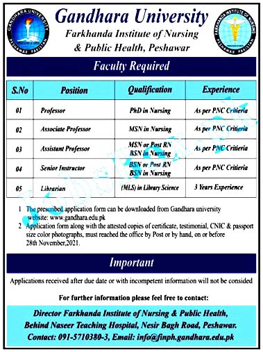 Gandhara University Peshawar Latest Jobs 2021 - www.gandhara.edu.pk