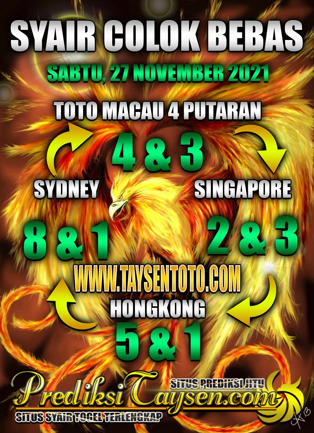 Prediksi colok Macau Sabtu 27 November 2021