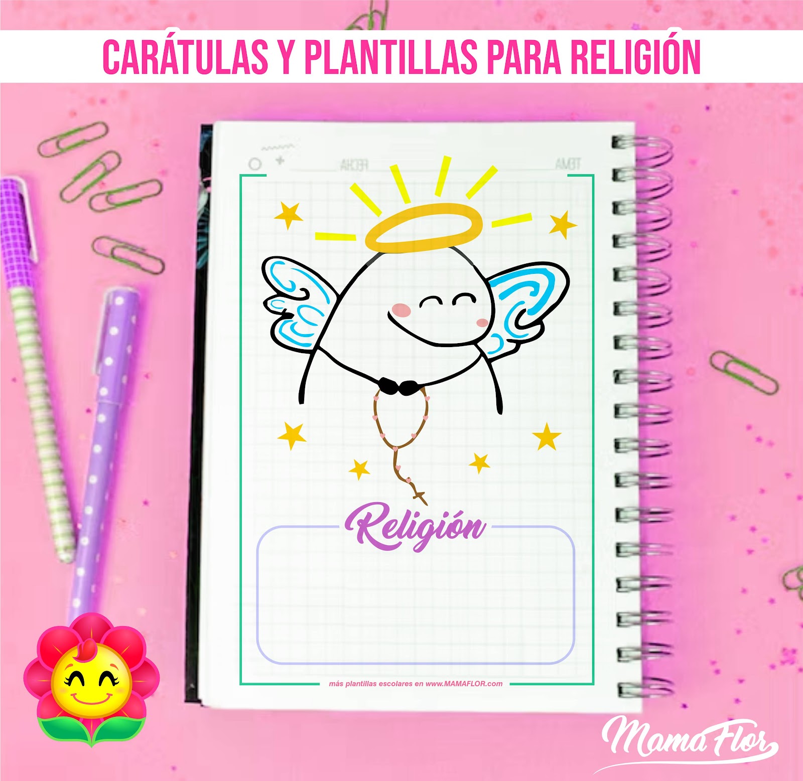 Portadas Bonitas de Religión: carátulas y plantillas de cuadernos -  Manualidades MamaFlor