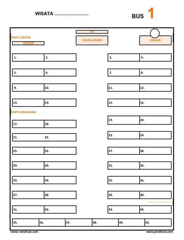 Download Denah Kursi Bus Pariwisata Excel Seat 2 2 Pintu Tengah