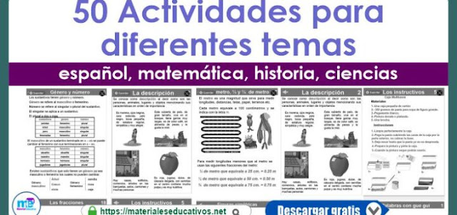 50 Actividades para diferentes temas español, matemática, historia, ciencias para primaria