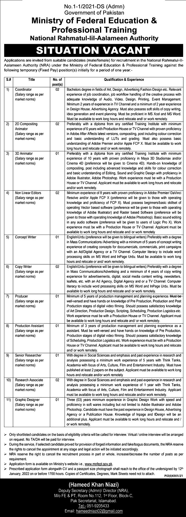 Federal Ministry of Education and Professional Training 2022 Jobs