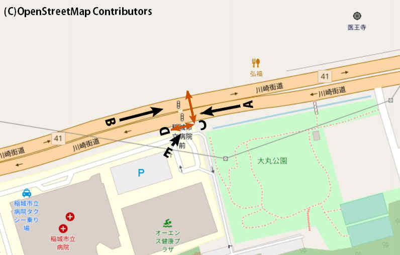 稲城市立病院前/地図