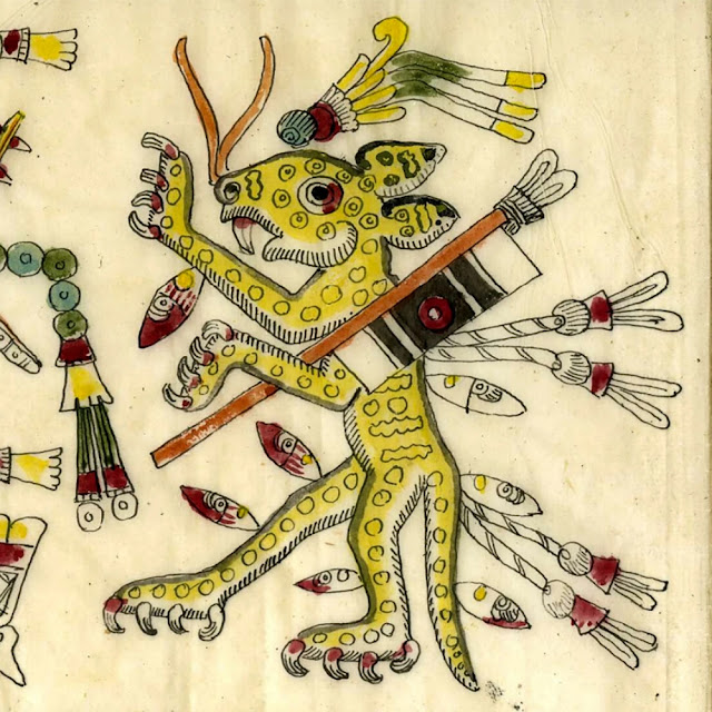 Ягуар в окружении каменных ножей. Фрагмент кодекса Борджиа. Факсимиле из коллекции the British Museum.