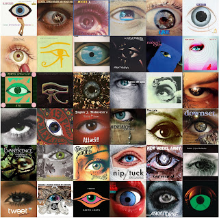 A composite image of 36 album covers featuring a single eye