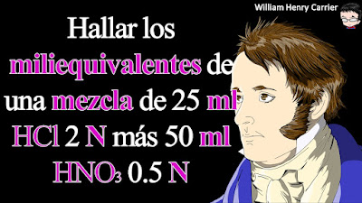 A 25 ml de HCl 2.0 N se agregan 50 ml de HNO3 0.50 N ¿Cuántos miliequivalentes de H+ tendré en la mezcla?