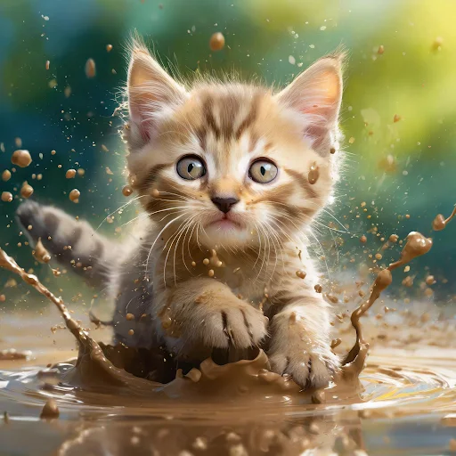 Cute little cat playing with mud