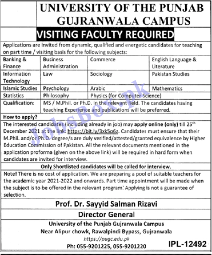 Jobs.pu.edu.pk - PU University of the Punjab Jobs 2021 in Pakistan