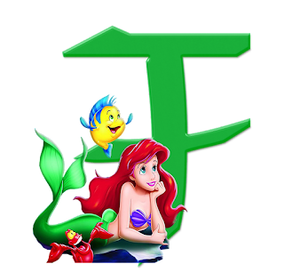 Abecedario con Letras Verdes y Ariel, Flounder y Sebastian.