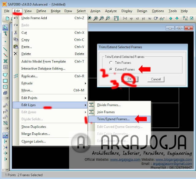 Cara Meneruskan/Extend Batang pada SAP2000