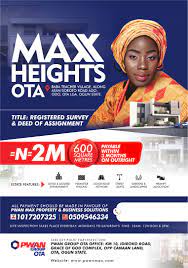 Max Heights Estate Ota is an opportunity to invest in one of the fastest growing cities in Nigeria.