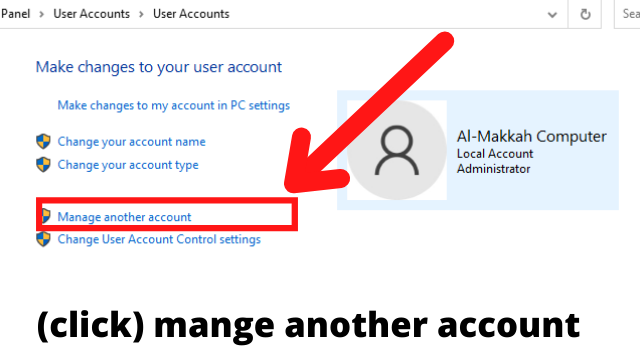Now click the Manage another account option