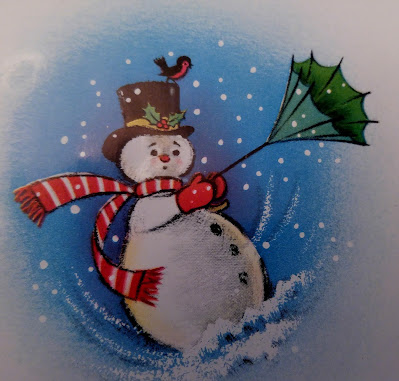 Little Christmas card snowman with inside-out umbrella