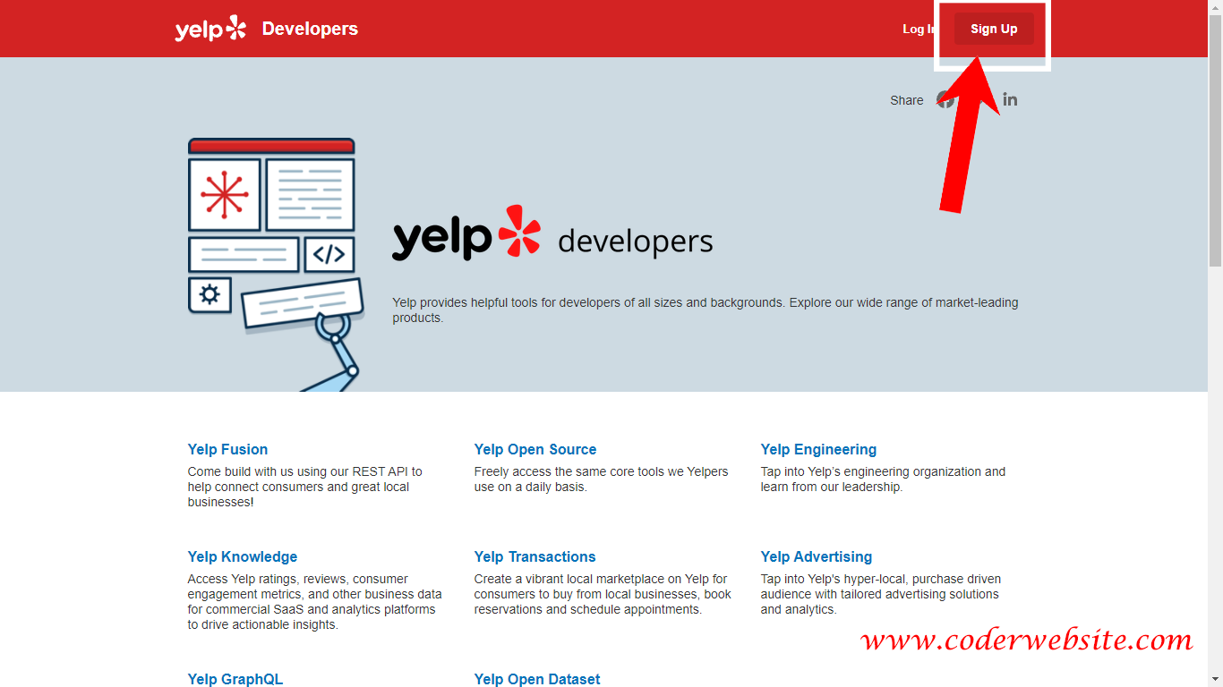 Yelp developers portal