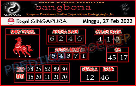 Prediksi Bangbona SGP Minggu 27 Februari 2022