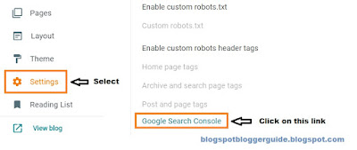 How to Access Google Search Console from a Blogger Blog via Blogger Settings Menu