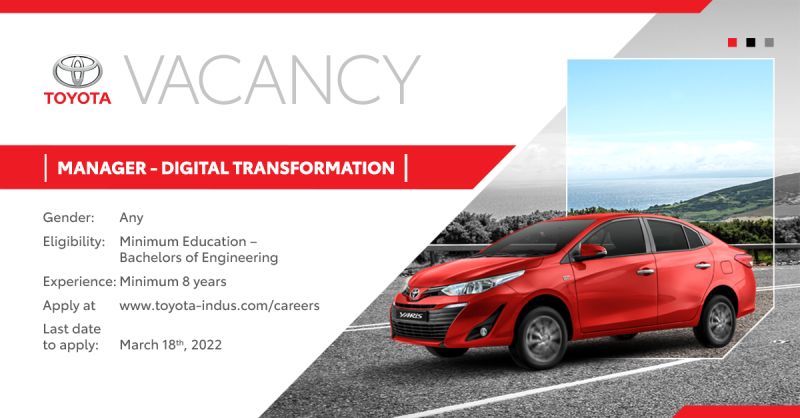 Toyota Indus Motors Jobs Manager - Digital Transformation