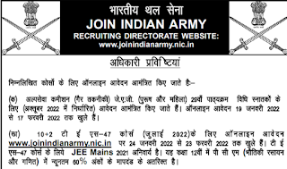 Indian Army Recruitment 2022 | 10 + 2 TES 47 Course @joinindianarmy.nic.in