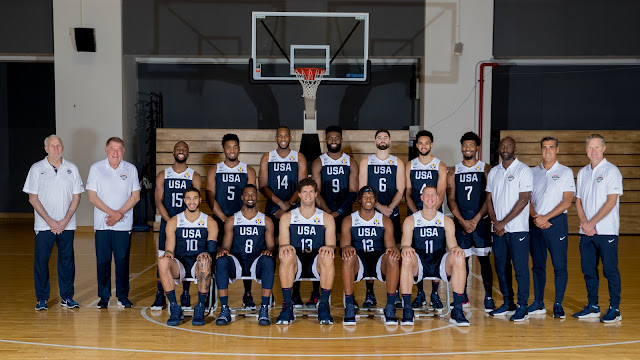 Derrick White pictured here on a picture of the 2019 Olympic FIBA Championship Basketball team