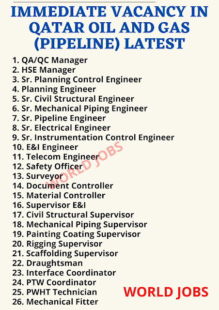 IMMEDIATE VACANCY IN QATAR OIL AND GAS (PIPELINE) LATEST