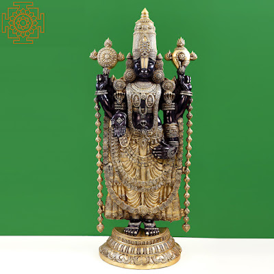 Large Lord Venkateshvara Brass Statue as Balaji at Tirupati