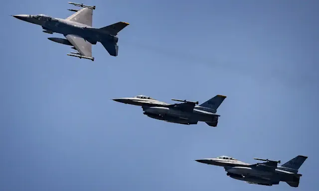 US Air Force F-16 fighter jets fly in formation during joint exercises in the Philippines last week. Photograph: Ezra Acayan/Getty Images