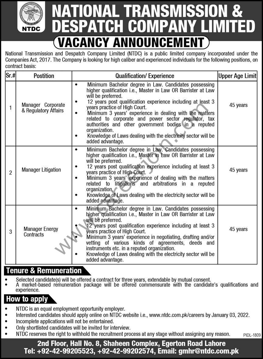 National Transmission & Despatch Company Ltd NTDC Jobs December 2021