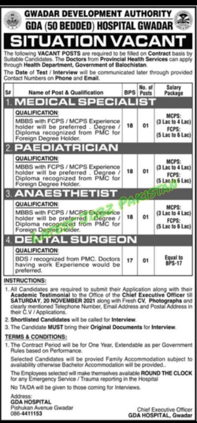 Latest Jobs in GDA Hospital Gwadar 2021