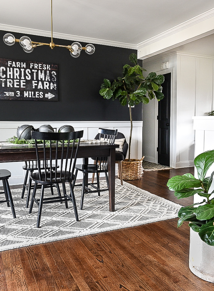 neutral decorated Christmas dining room