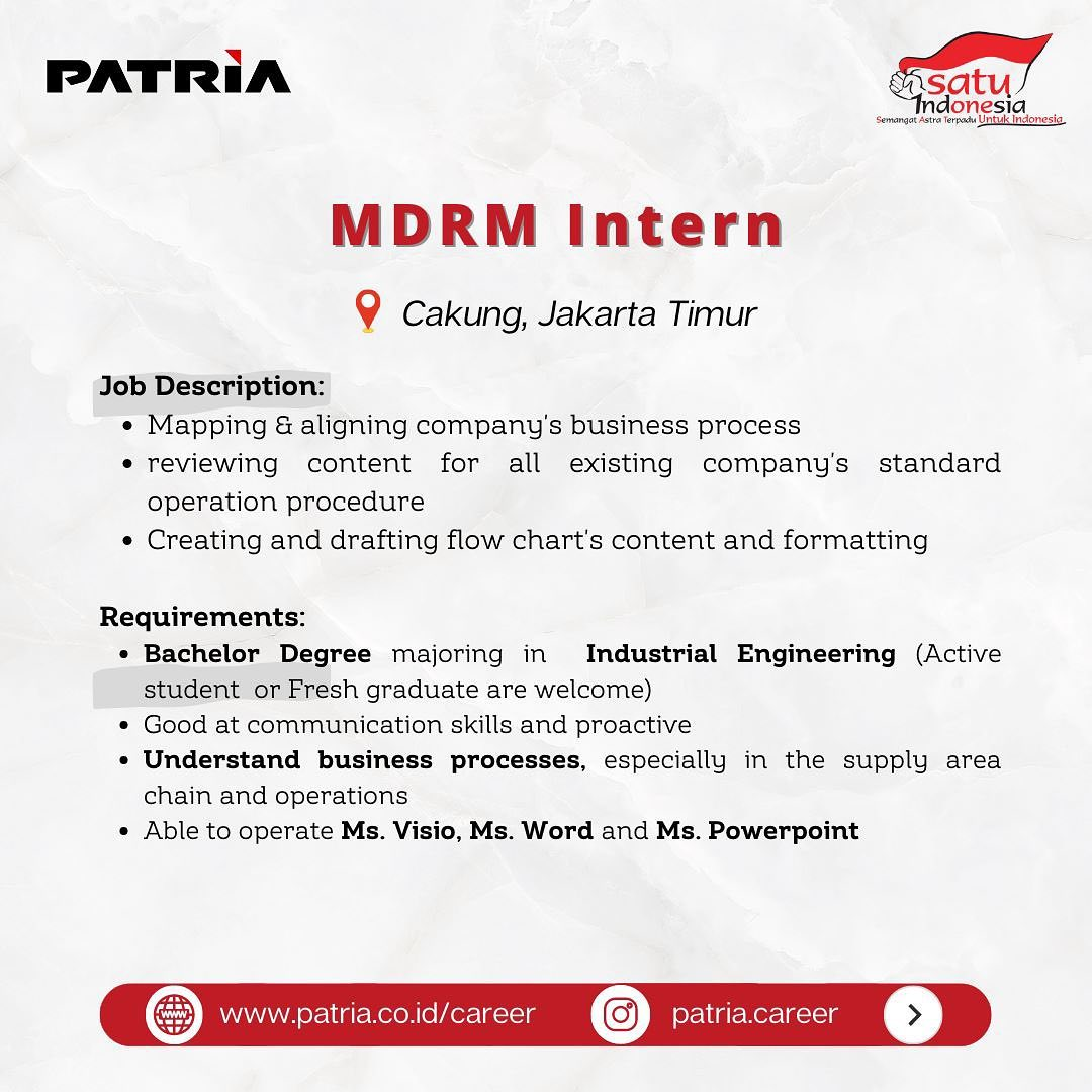 Info Magang PT United Tractors Pandu Engineering, MDRM dan Marketing, WFO Cakung Jakarta Timur