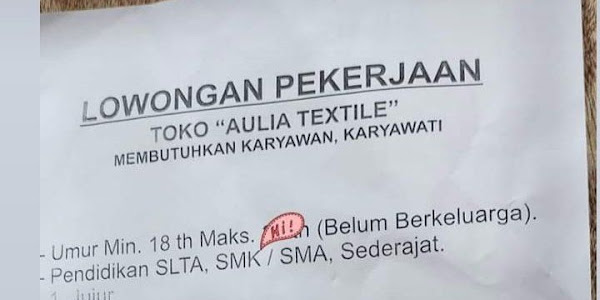 Lowongan Kerja Purworejo Toko Aulia Textile