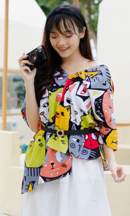oversize blouse cat motif kocheng