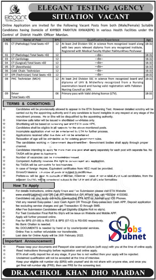 New Govt Jobs in District Health Office DHO Mardan Jobs 2022