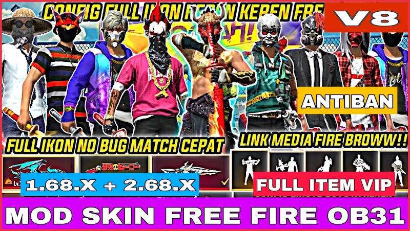 MOD SKIN FREE FIRE OB31 V8 - SKIN SÚNG VIP, TRANG PHỤC, HÀNH ĐỘNG + KHÔNG LỖI TÌM TRẬN| PTN FF