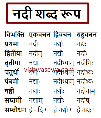 nadi ka shabd roop in sanskrit, nadi shabd roop