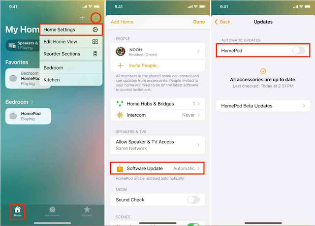 قم بإيقاف تشغيل تحديثات البرامج التلقائية لجهاز HomePod من تطبيق Home